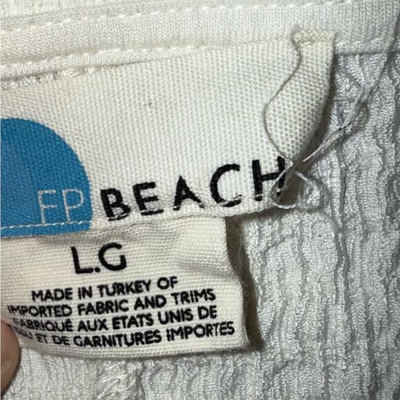 Free People FP Beach Marni Asymmetrical Crinkle Ruffle Mini Dress Cream Large - Picture 6 of 9